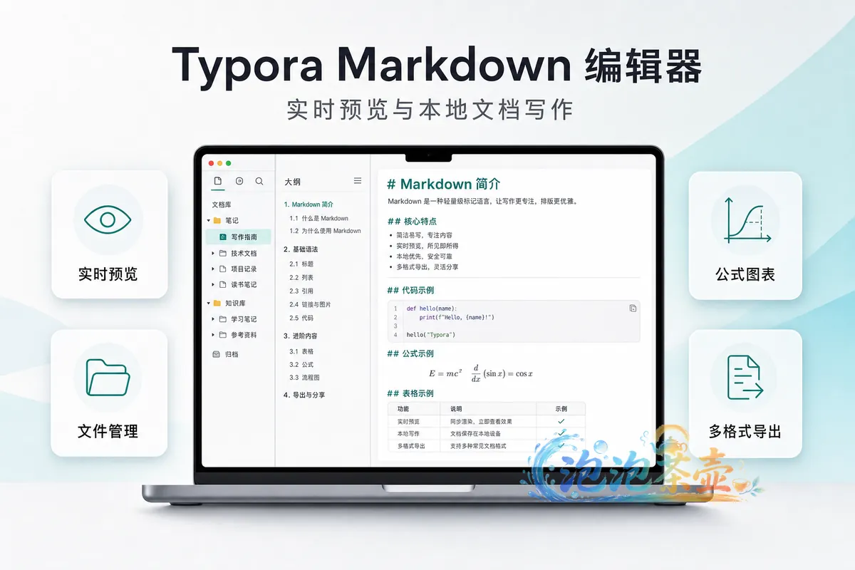 Typora Markdown 实时预览与本地文档写作功能示意