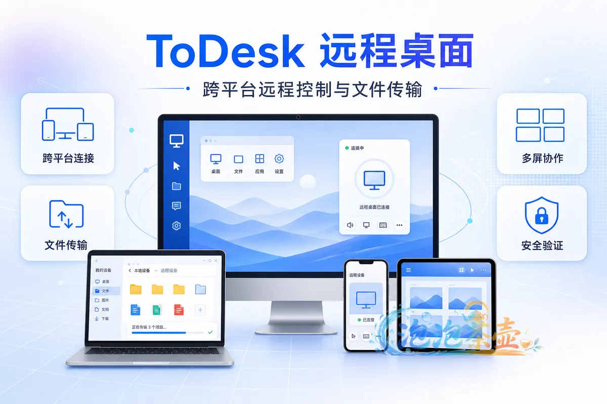 ToDesk 跨平台远程桌面与文件传输功能示意