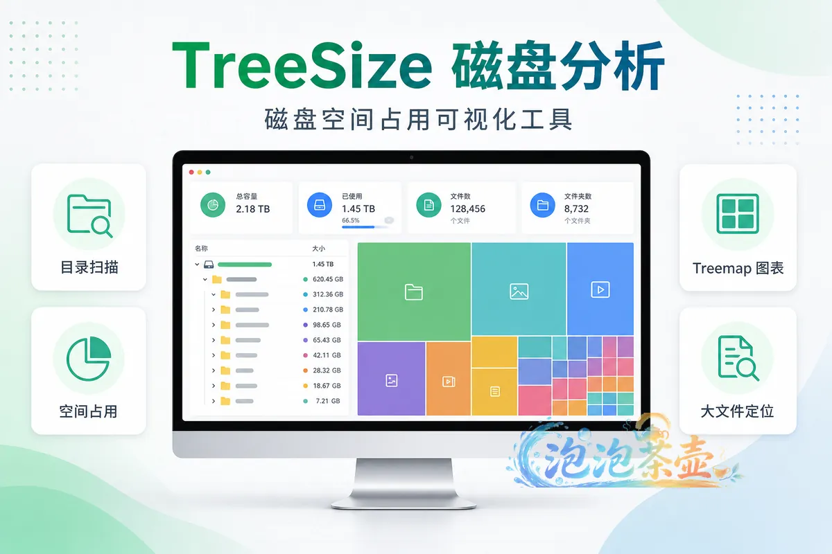 TreeSize 目录扫描与磁盘空间可视化功能示意