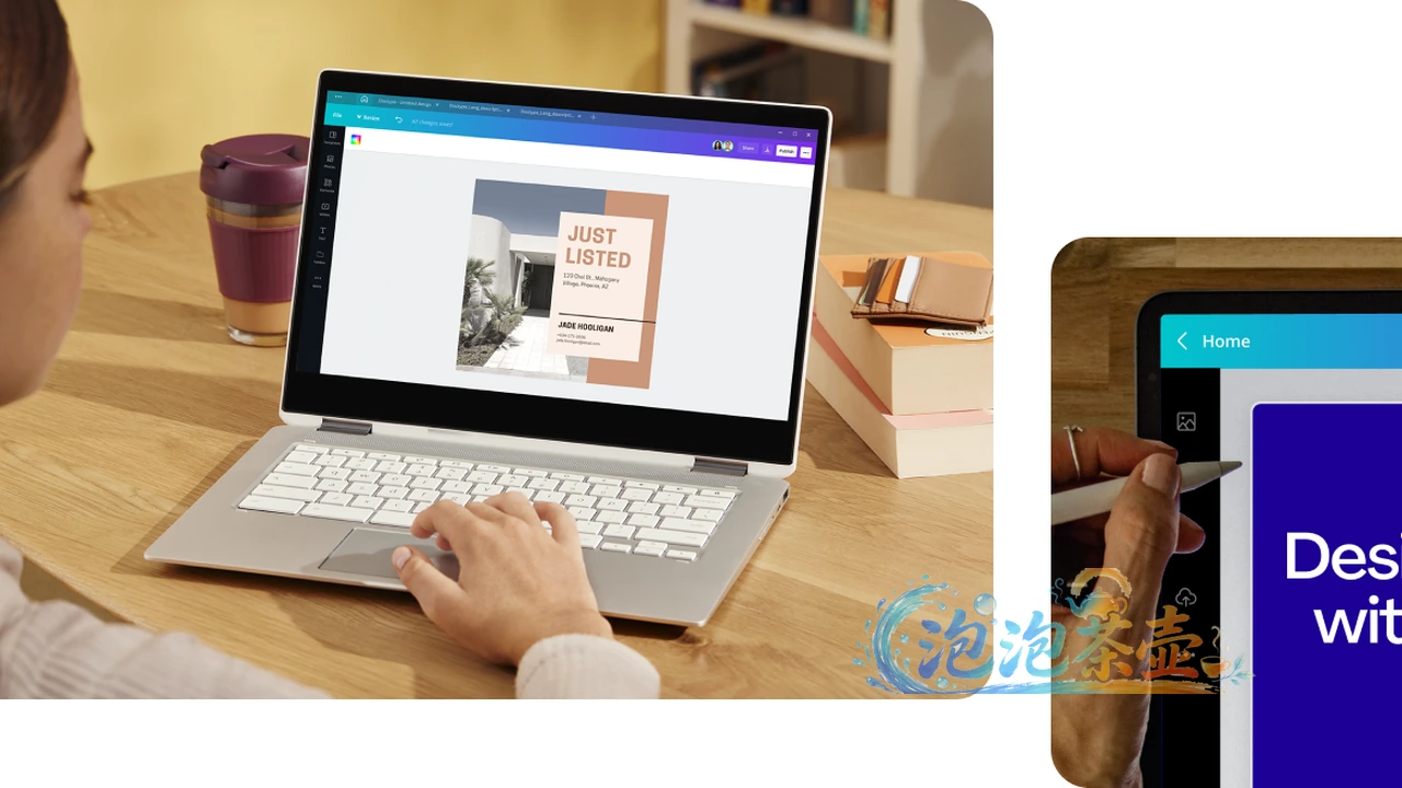 Canva Desktop 官方 Windows 下载页中的笔记本编辑界面与多设备创作场景
