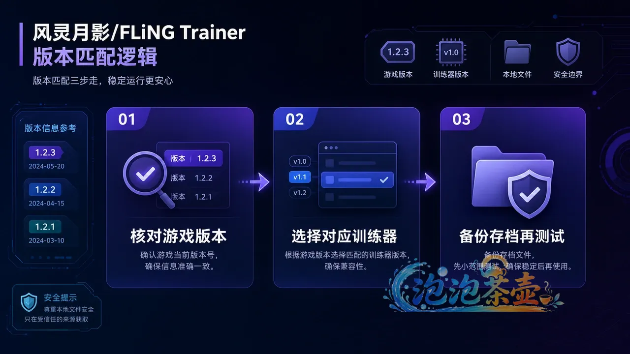 风灵月影与 FLiNG Trainer 的游戏版本匹配流程示意图
